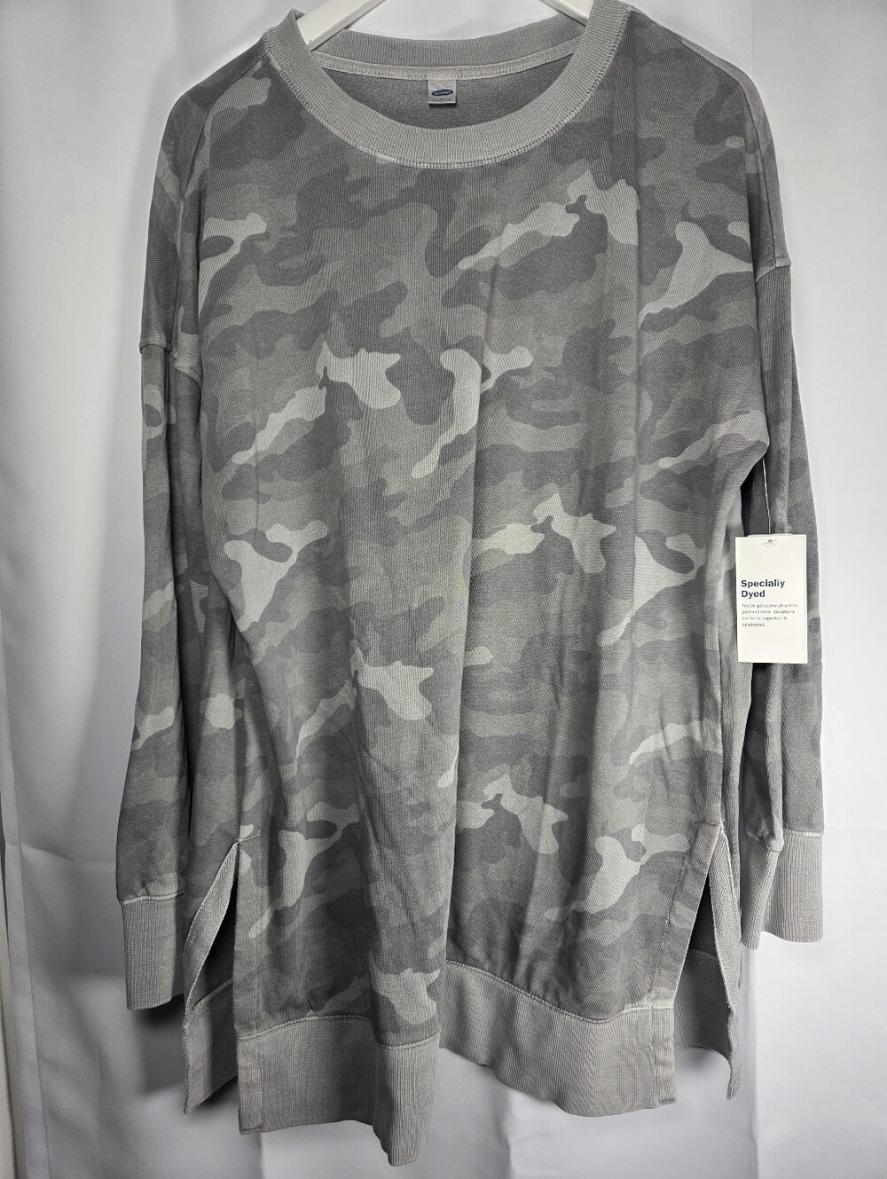 NEW Old Navy Vintage Tunic Sweatshirt Gray Camo Women's M  $40